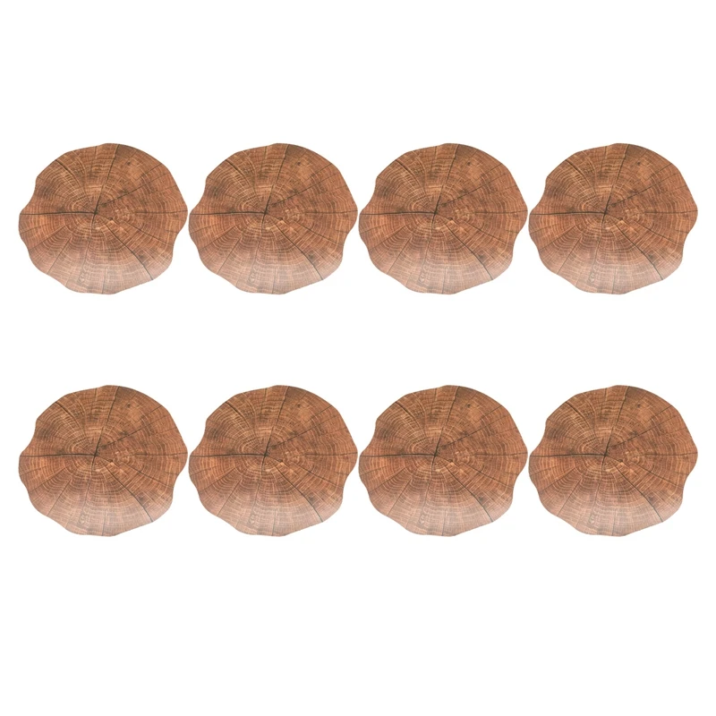 

8Pcs Round Imitation Wood Grain Decorative Placemat Insulation Non-Slip Table Mat Coaster Kitchen Decoration Accessories