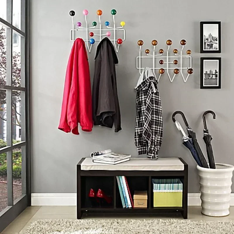 Kindergarten iron clothes rack with solid wood ball wall hanging clothes hook