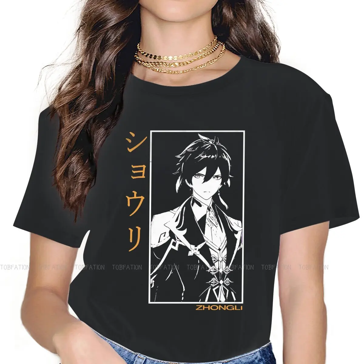 

Impacto de Zhongli Genshin Women Tshirts Genshin Impact Grunge Vintage Female Clothing Loose Cotton Graphic Streetwear