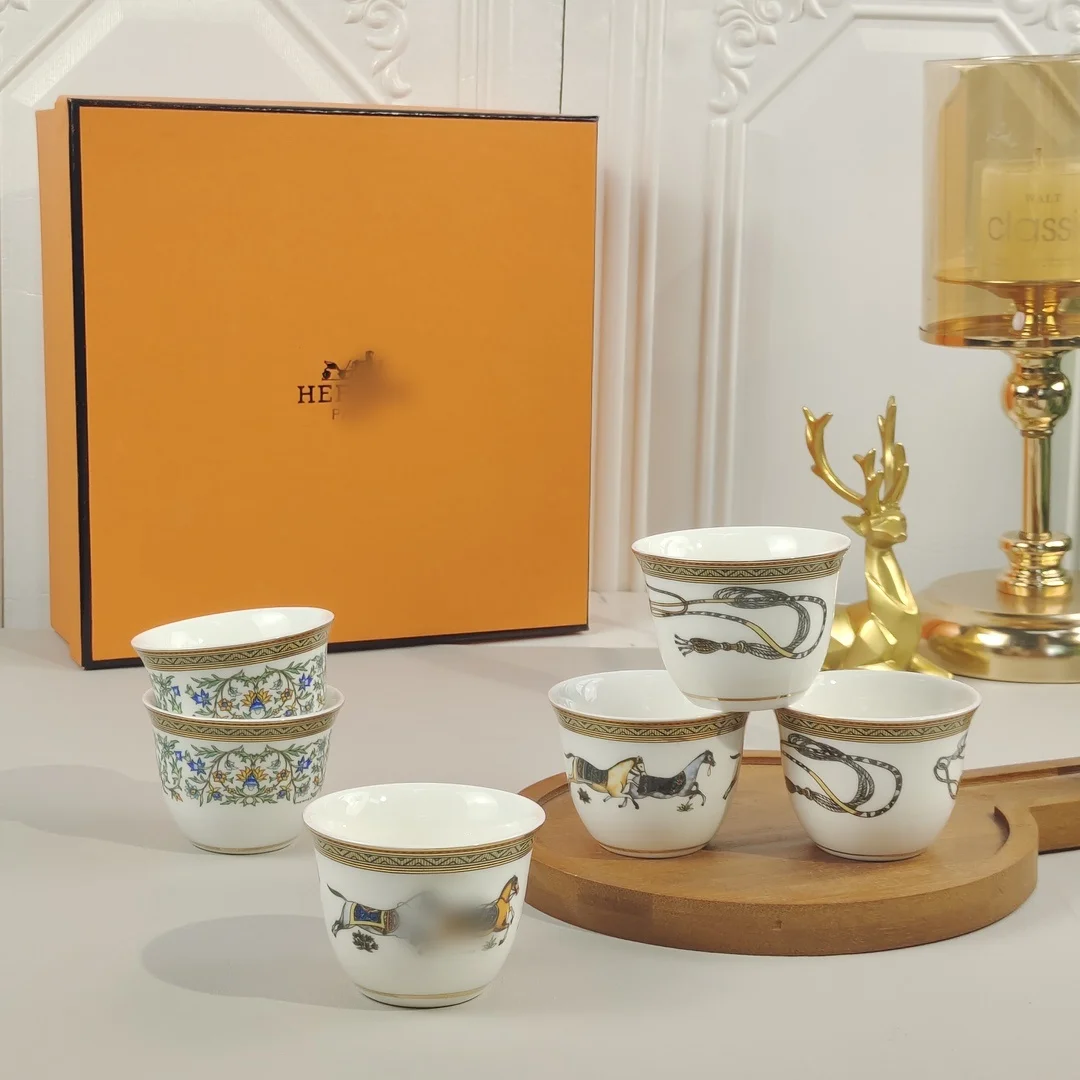 세라믹 에스프레소 골드 아랍 커피 컵 세트, 차 우유 마시는 컵 서비스, Morden 디자인 머그잔, 국내 주방 용품, 70ml, 6 개/세트 