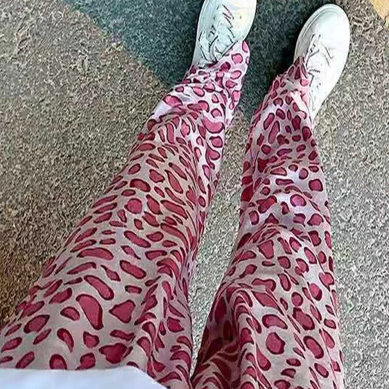 New Full Length Loose Design Fall BF Trendy College Straight Trousers 2024 Women Casual  Pink Leopard Pants Streetwear Ulzzang
