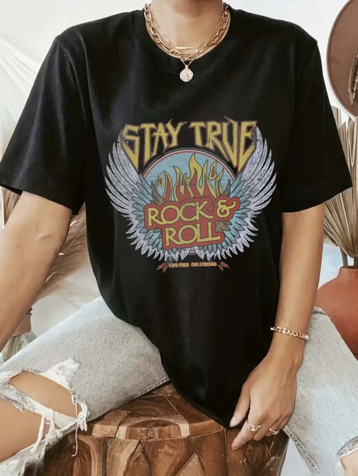 

Harajuku 90s Trendy Short Sleeved Fashionable Women's Rock Roll Printed Clothing Casual Women's T-Shirts Fun Pattern T-Shirts.