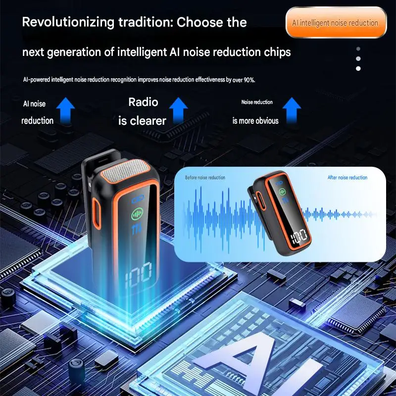 2.4G 무선 라발리에 마이크 AI 노이즈 캔슬링 음성 변조기 듀얼 LED 디스플레이 충전 케이스 딥 보이스 여성 음성