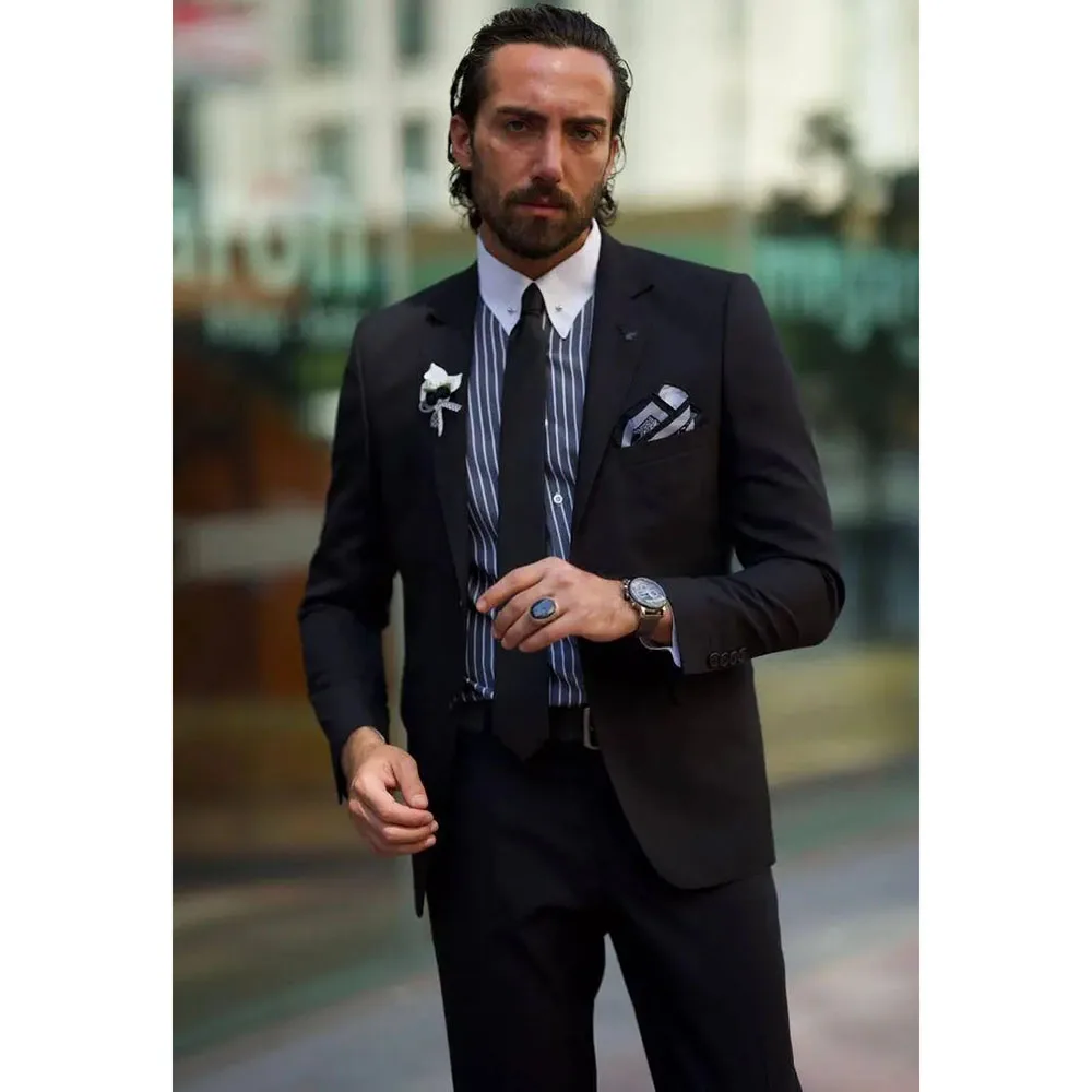 

Деловые Свадебные однобортные мужские костюмы, облегающий блейзер с отложным воротником с вырезом, на заказ, мужской Роскошный жакет для жениха из 2 предметов, брюки 2024