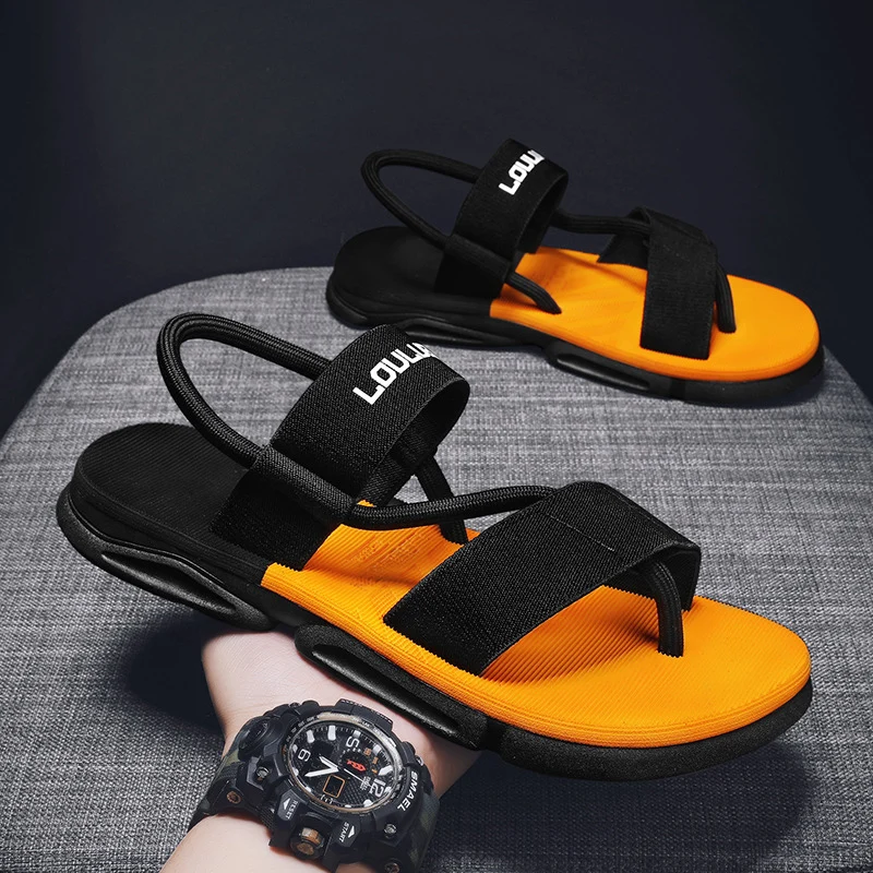 

ZOKI Mix Color Non-Slip Sandals for Men Summer Clip Toe Stretch Fabric Sandals Male Outdoor Soft Bottom Non-Slip Beach Shoes