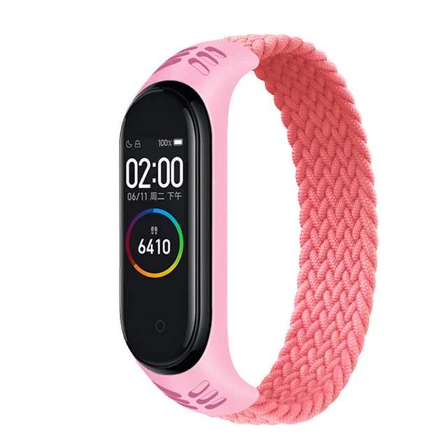 2021 Braided Solo Loop Nylon fabric Strap For Xiaomi Mi band 6 5 4 3 Elastic Bracelet Replace Wristband For mi band 4 5 6 Strap pink 4