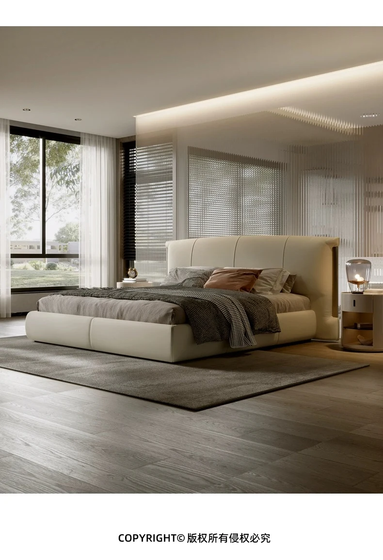 

Italian minimalist double king bed master bedroom Nordic leather bed light luxury wedding bed