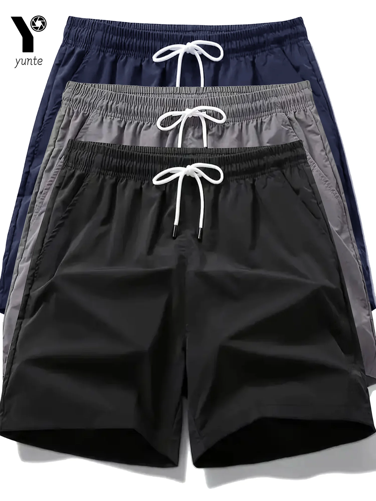 Sports Shorts Men's Quick-Drying Sports Shorts 3-Color 3-Pack Casual Loose Elastic Belt with Drawstring Lightweight for Running