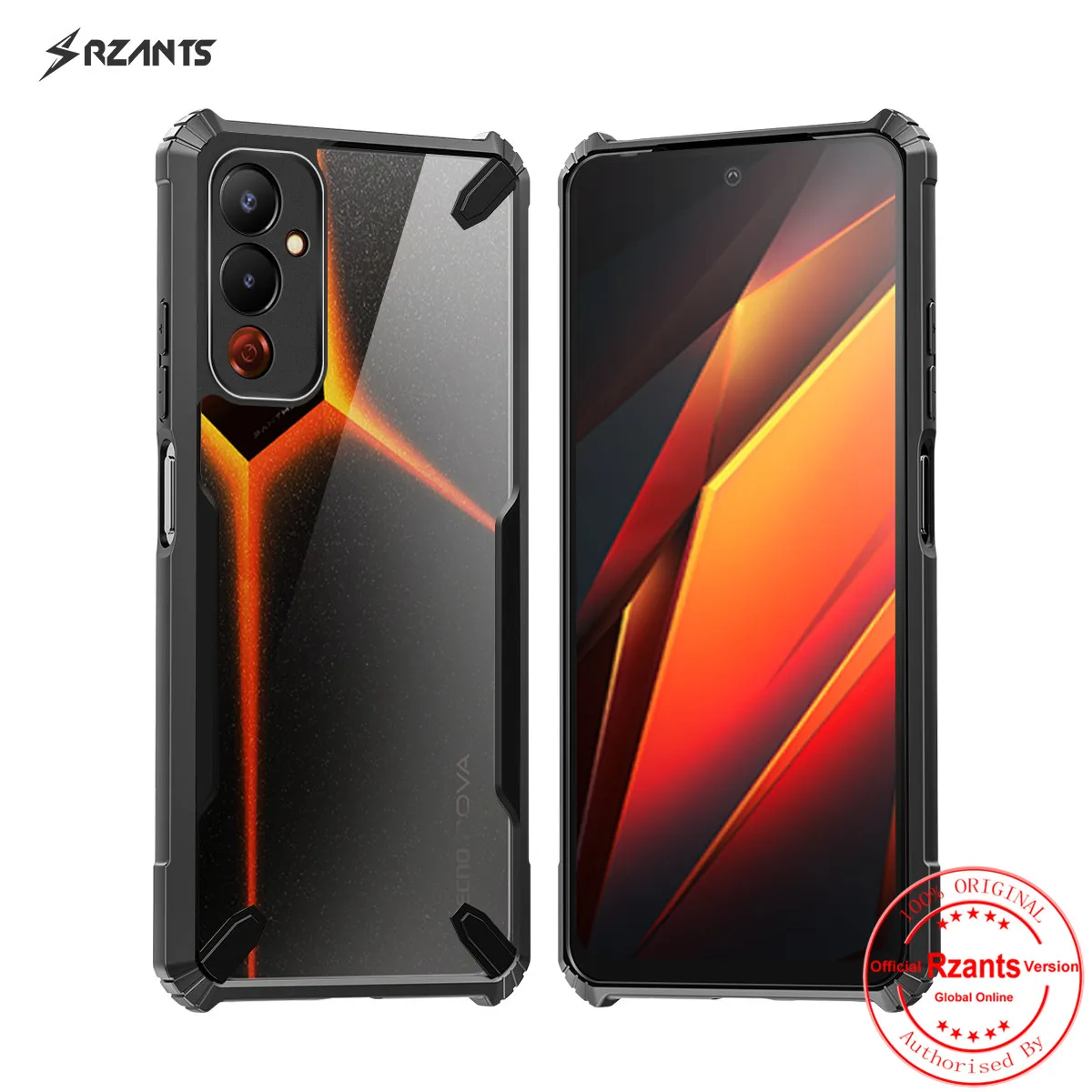 Rzants Per Tecno Pova 4 Clear Back Case [Bull] Conor Design Slim Cover Crystal Case Camera Thin Shell