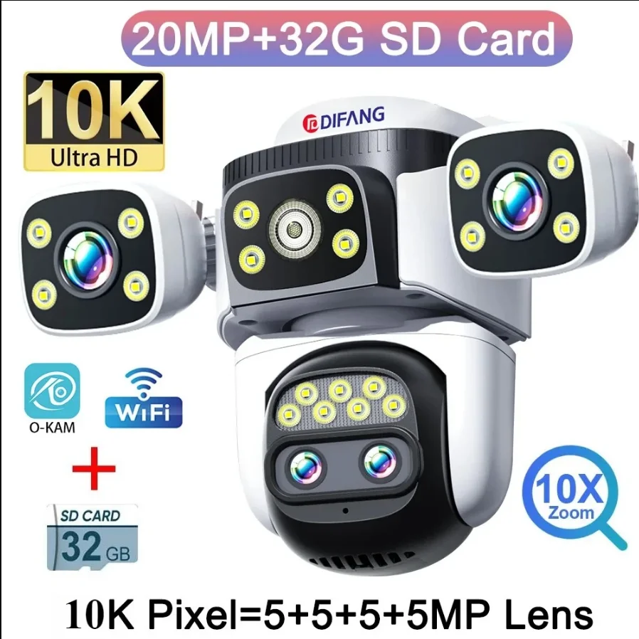 كاميرا مراقبة 10K واي فاي، PTZ، تكبير 10X