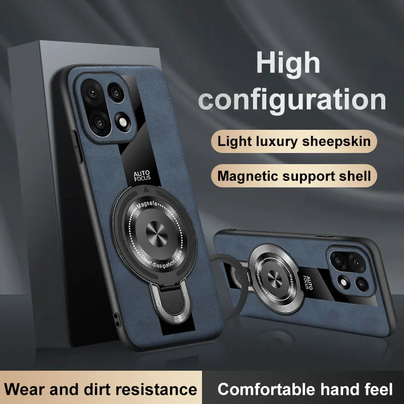 Luxury Silicone Sheepskin Leather Magnetic Ring Holder Shockproof Back Cover