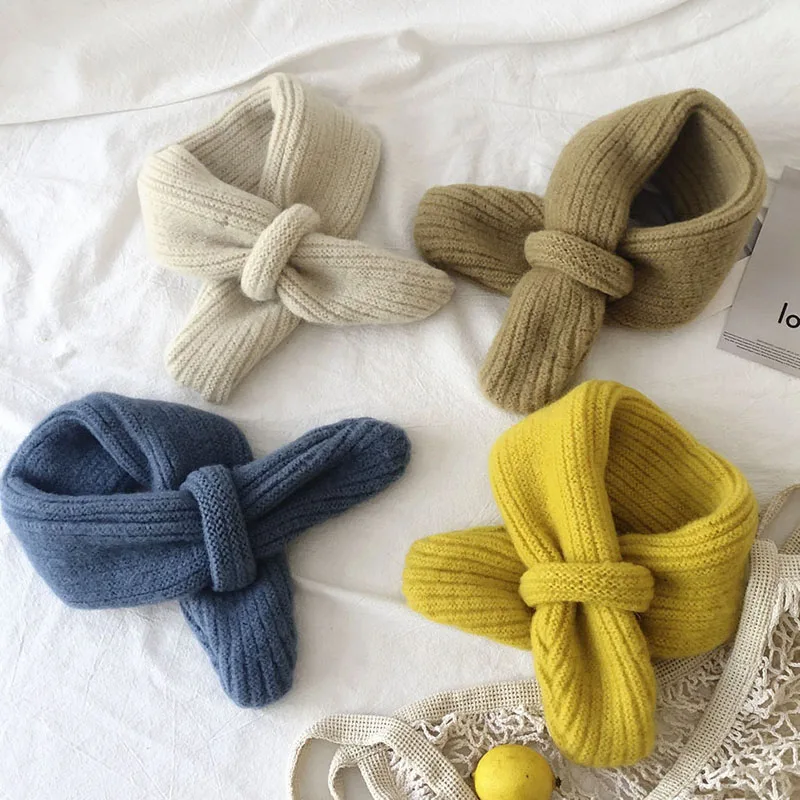 Winter Knit Cross Baby Scarf Solid Color Boy Girl Warm Neck Covers Outdoor Windproof Anti-Cold Kids Neckerchief