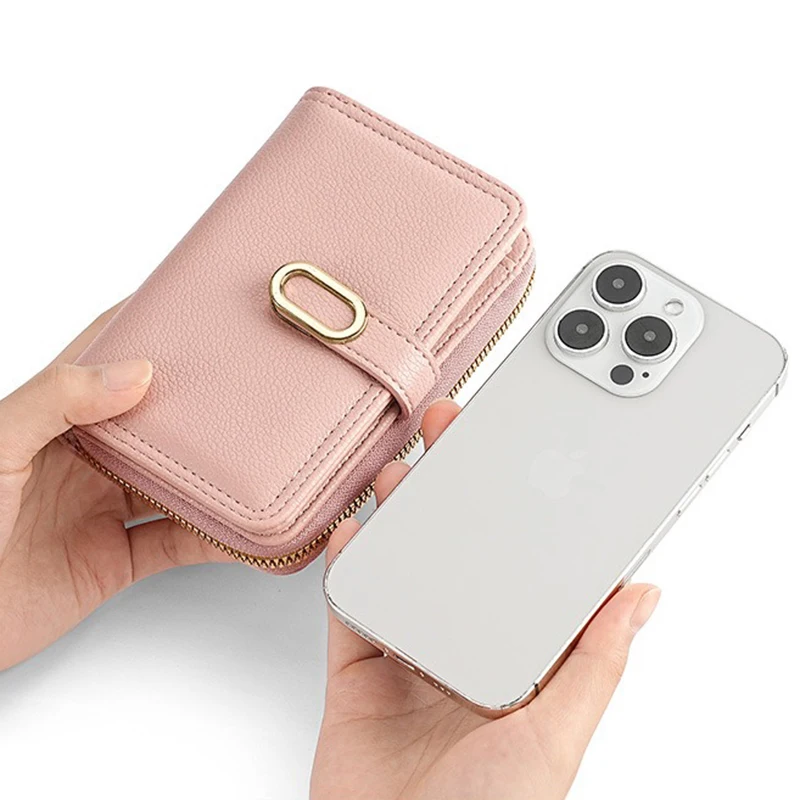 Portafoglio da donna con tasca portamonete con cerniera Portamonete in pelle PU per donna Portafogli e borsette modello litchi Borse per soldi Simole Billfold - immagine 5