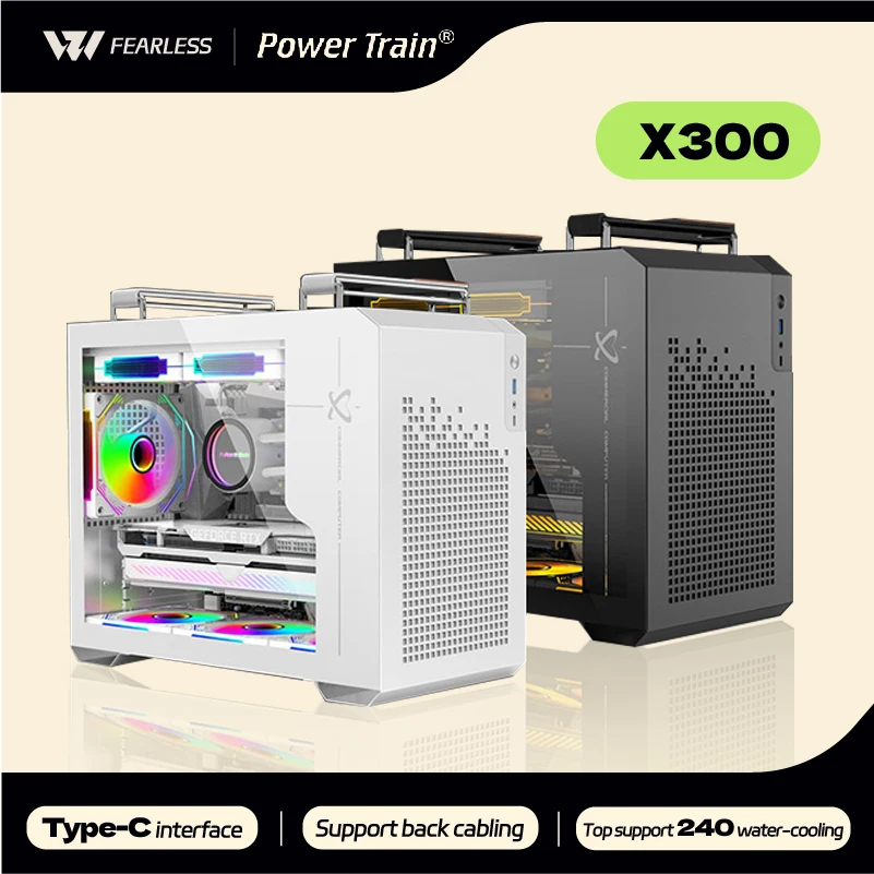 Power Train X300 MINI-ITX Handheld Computer Case Glass Side Transparent 240 Water Cooled MATX Desktop Small Host