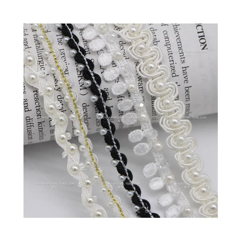 2023 New 10 yard/roll pearl ribbon exquisite hand-nailed beaded edge  crystal lace clothing accessories