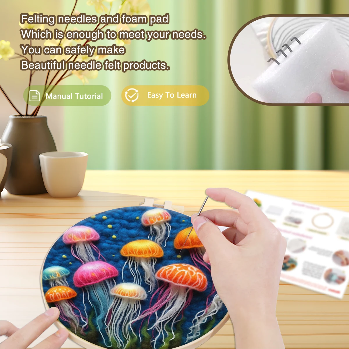 SDOYUNO DIY Wool Felting Painting With Embroidery Frame 20x20cm Animal Needle Wool Painting Picture For Home Decors Crafts Gift