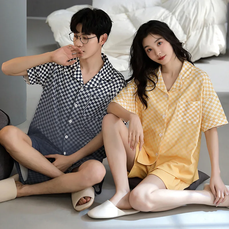 2023 Fashion Pajama Suit Cotton Pyjamas Sets Couple Sleepwear Casual Family Pijama Lover Night Suit Men & Women Plus Size Pj Set solid color sleepwear silk satin pajamas couple set long button down pyjamas suit pijama women men loungewear plus size pj set