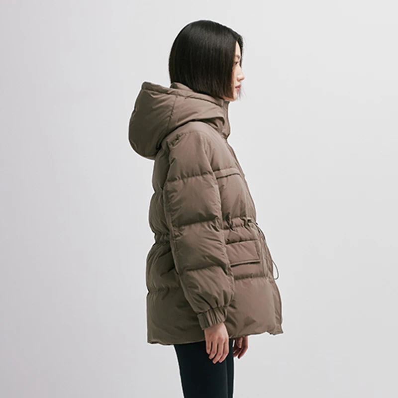 Women's Winter Padded Jackets Drawstring Design Down Jacket Slim Thin Solid Puffer Coats 298088