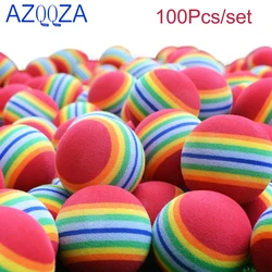 100Pcs Rainbow Stripe Foam Sponge Golf Balls Eva Toy Ball Home Golf Practice Ball Beginner Soft Golf Practice Ball Random Color