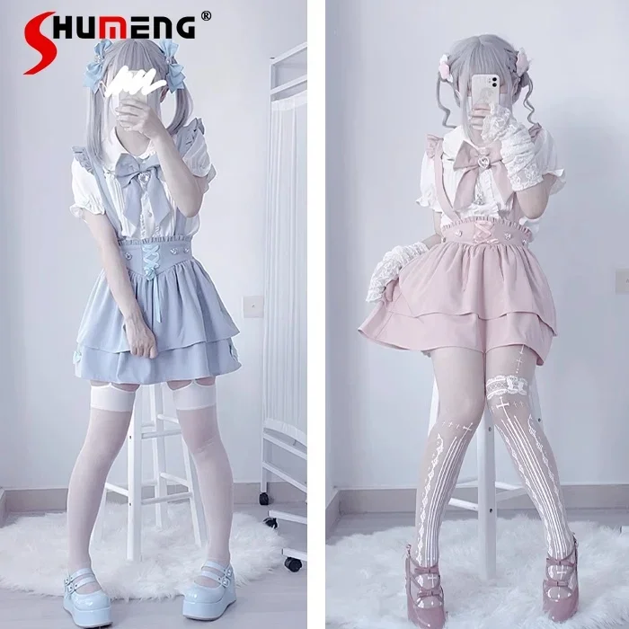 10 ton pe flat webbing sling lifting belt color code lifting 6m braided slings Japanese Summer Sets Women Outfits Mine Water Color System Mass-Produced Short Sleeve Top with Bow Tie Amd Sling Short Skirt