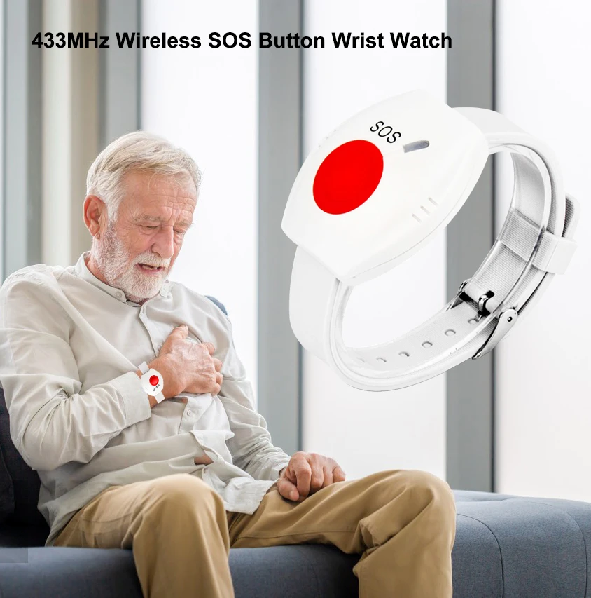 ACJ 433mhz SOS Emergency Watch Bracelet Wireless Panic Button For Old People Home Security System Wearable Alarm Sensor