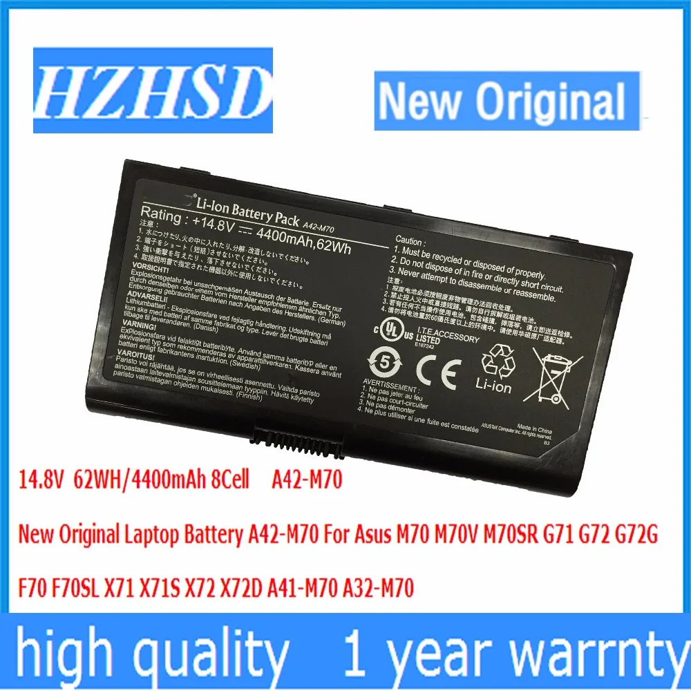 

14.8V 62WH/4400mAh 8Cell New Original A42-M70 Laptop Battery For Asus M70 M70V M70SR G71 G72 G72G F70 F70SL A41-M70 A32-M70