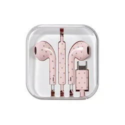 Polka Dot Wired Earphones - Cute HiFi In - Ear Sports Earbuds with Mic (Pink star)