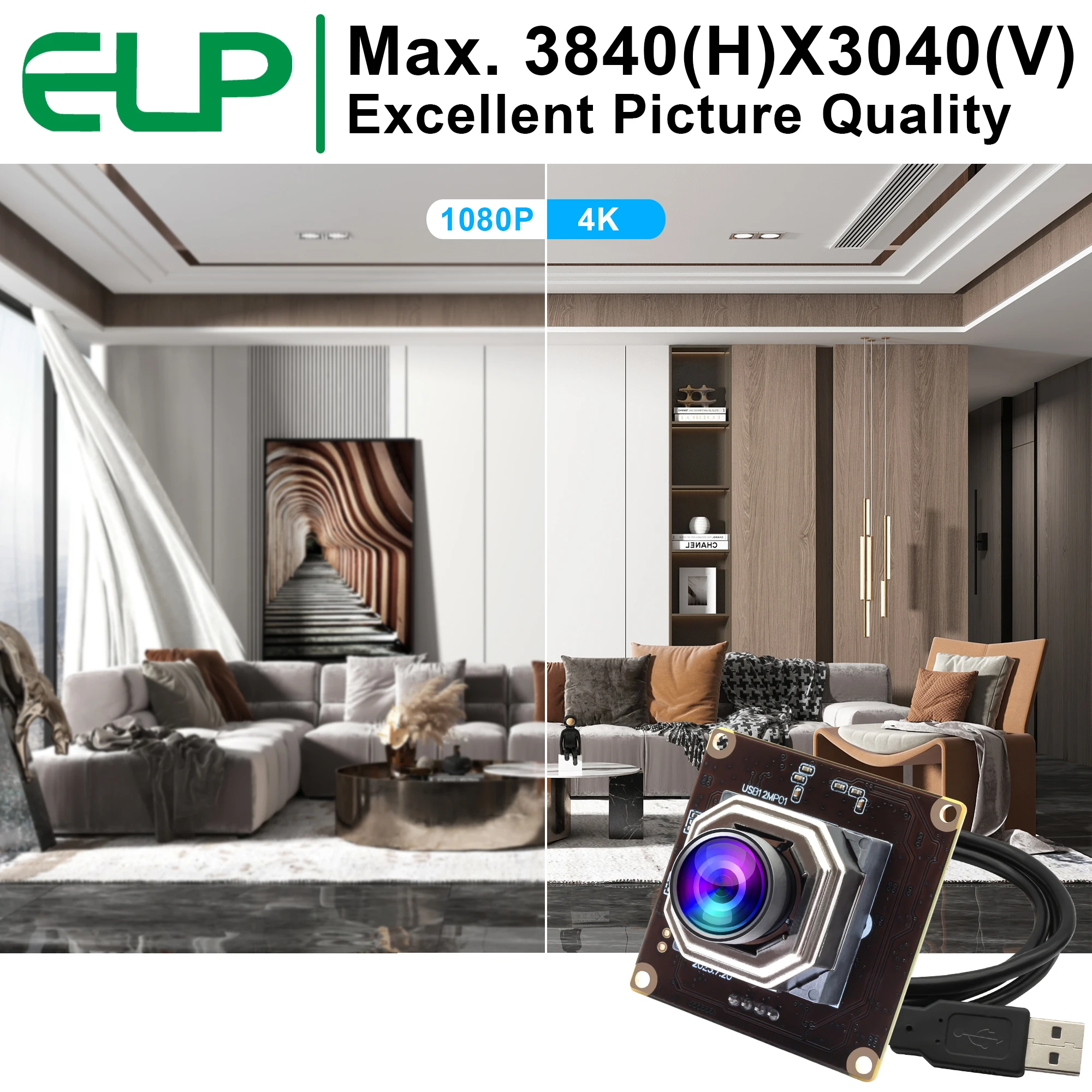 ELP 1080P 120fps USB Camera Module - 12MP Mini UVC Webcam For Computer, Raspberry Pi, Lightburn, Security