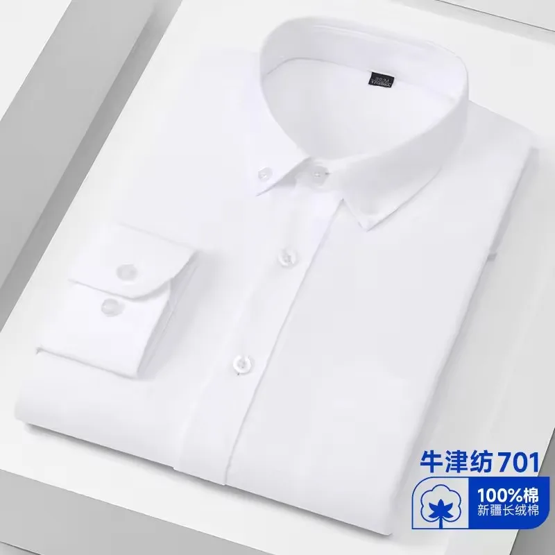High Quality Men's Oxford Shirts 100% Cotton Solid Color Business Casual Stripe Social Dress Shirts Soft Slim Fit Man Clothing