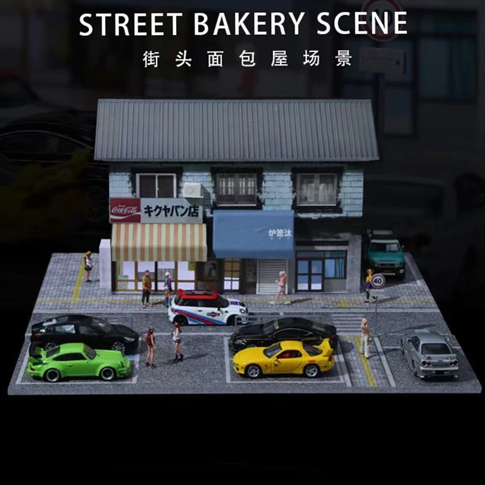 1/64 스케일 자동차 주차장 현실적인 미니어처 차고 디오라마 풍경 모델 자동차 정비소 장면 디스플레이 자동차 차고 모델 세트