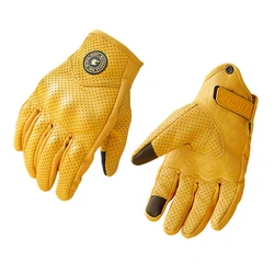 Yellow Breathable Summer Racing Gloves - Perforated PU Leather for Motorcyclists (Yellow)