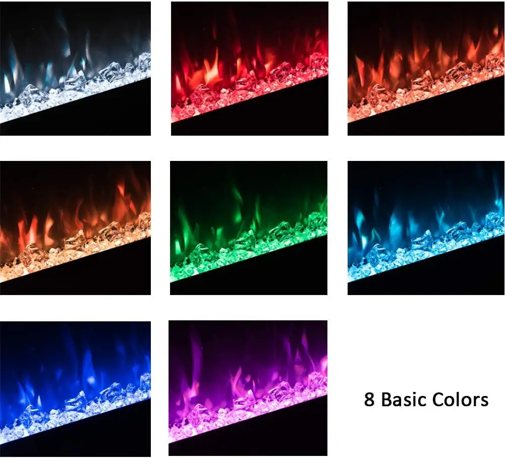 50 Inches Wall Mounted Linear Electric Fireplace with Log Set & Crystal, Adjustable Flame Color and Speed, 750 / 1500W Heater