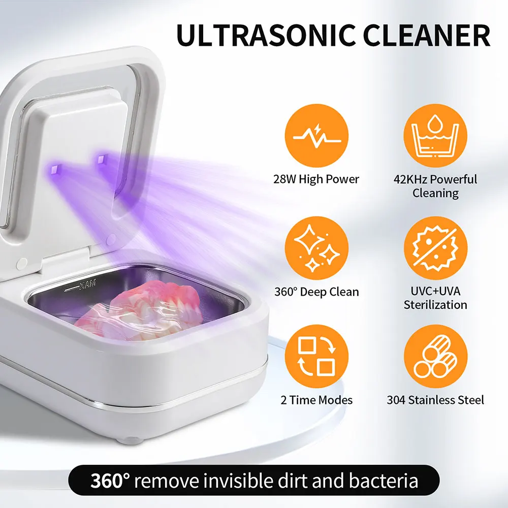180ml Ultrasonic Cleaner UV Sterilization Ultrasound Dental Assistant Denture Washing Machine For False Teeth Aligner Retainer