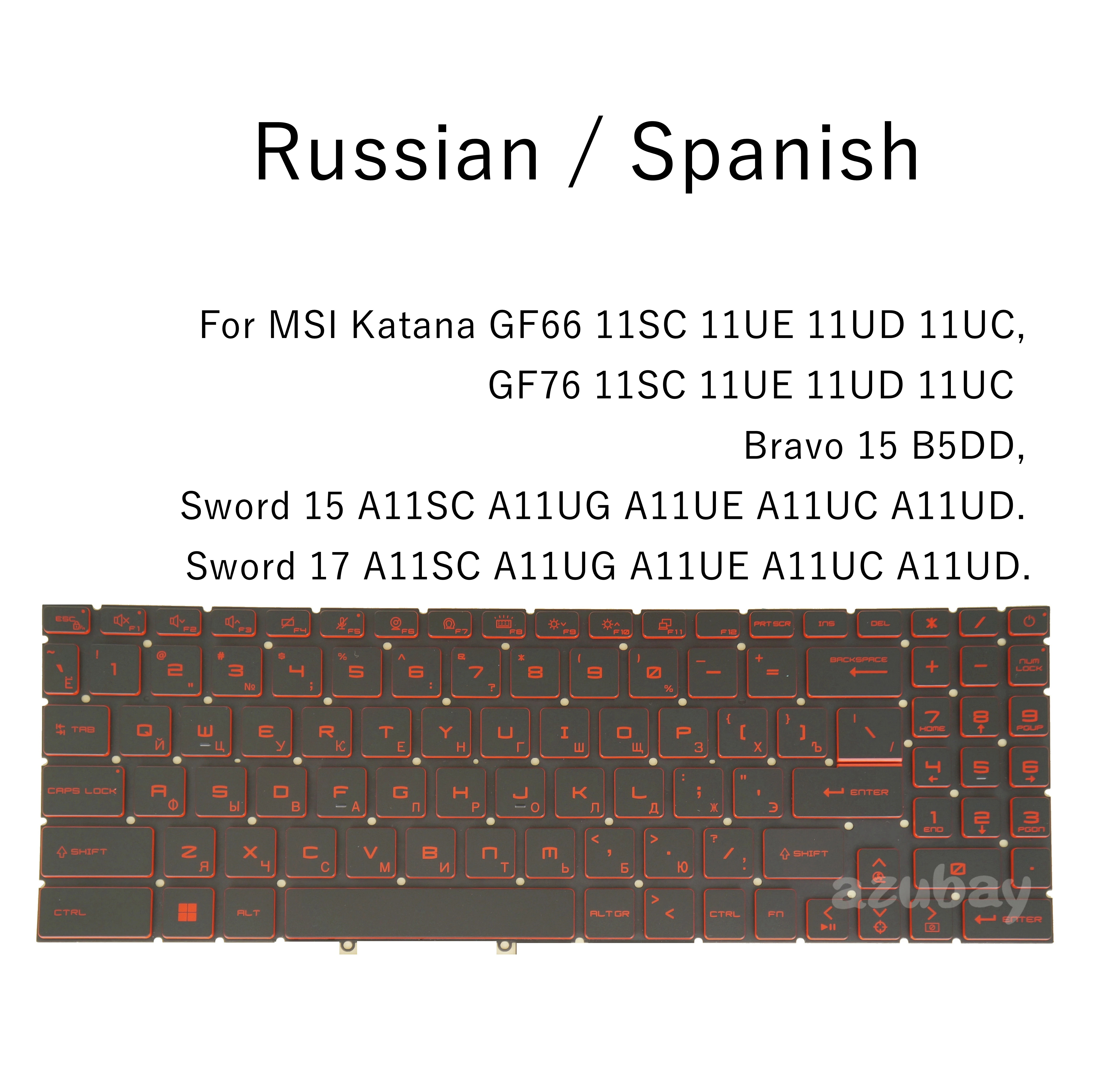 Teclado para Msi Russa Katana Gf66 Gf76 11sc 11ue 11ud 11uc Bravo 15 B5dd Espada 15 17 A11sc A11ug A11ue A11uc A11ud Backlit sp