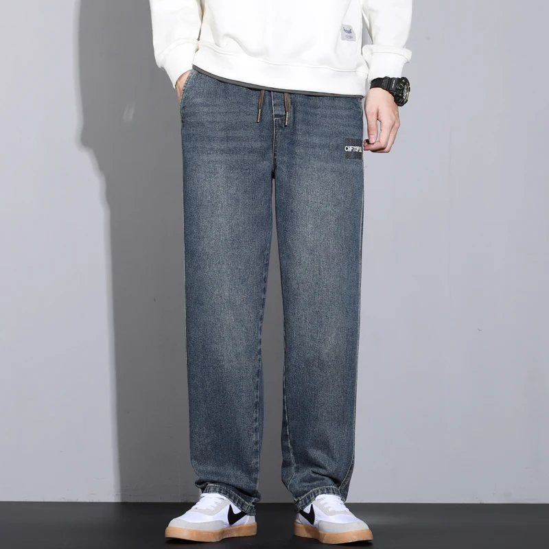 Vintage Jeans Men's Autumn New Straight Loose Fashion Pants Casual Wide Comfortable Elastic Waist Denim Trousers Male Streetwear 2