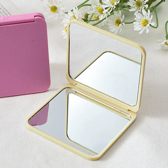 Specchio per trucco a 2 facce quadrato portatile carino regalo per ragazza mini specchio tascabile specchio per trucco bifacciale compatto colori multipli 3