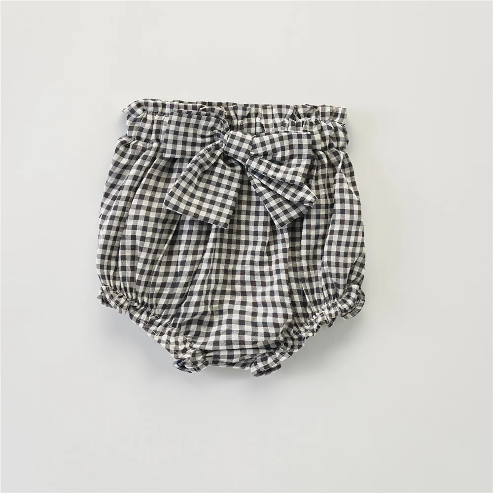 Baby Girl Triangle Pants Plaid Ruffle Ruched Big Waist Bow High Waist Briefs, Infant/Toddler Stretchy Thigh Cuff Underwear 3M-4T