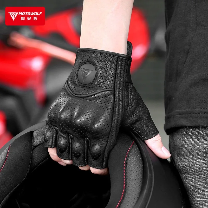 Premium Fingerless Goatskin Leather Motorcycle Gloves - Summer Edition
