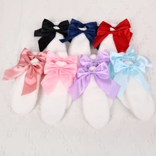

Kawaii Women Girls Hair Clip Cute Rabbit Bunny Plush Lop Ears Hairpin Candy Color Ribbon Bowknot Lolita Cosplay Hair Accessories