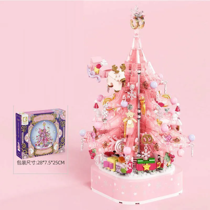 

Romantic Christmas Building Block Children's Assembly Toys Purple Christmas Tree Music Box Xmas Gifts Christmas Home Decor