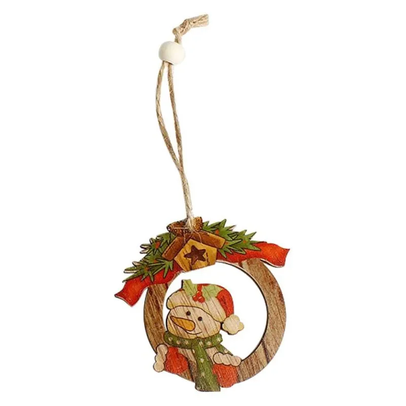 Cute Wooden Christmas Tree Decoration Ornaments Xmas Hanging Pendants Snowman Deer Ornament Christmas Party Decor Craft