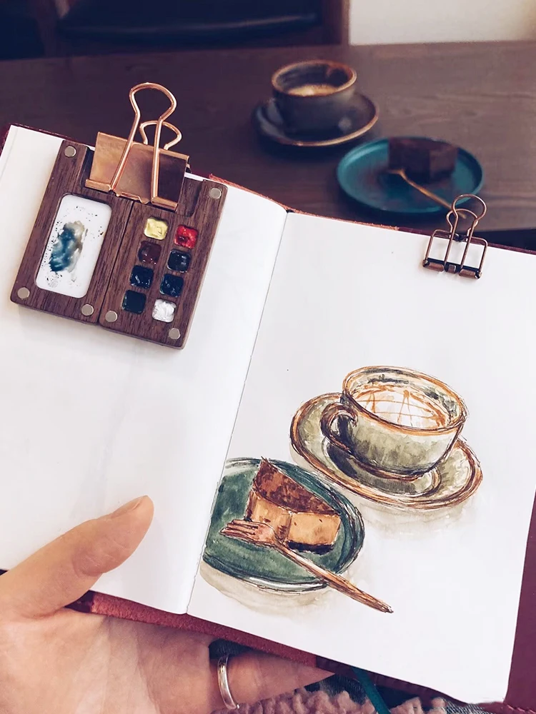 Wooden Handmade Watercolor Paint Box Ins Style Palette Pigment Box Portable Storage Box with Lid Paint Tray Painting Art Supplie