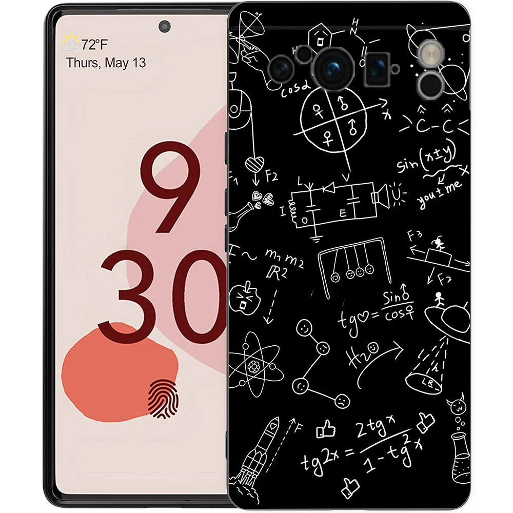 Elegant Black TPU Phone Case with Physics and Mathematics Design