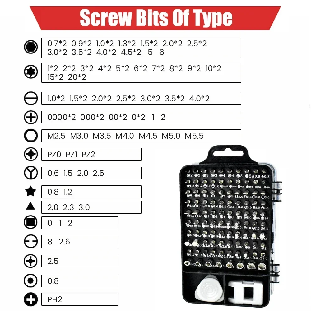 115in1 Precision Screwdriver Set Household Multifunction Magnetic Mini Bit Computer Phone Equipment Repair Screwdriver Tools Kit