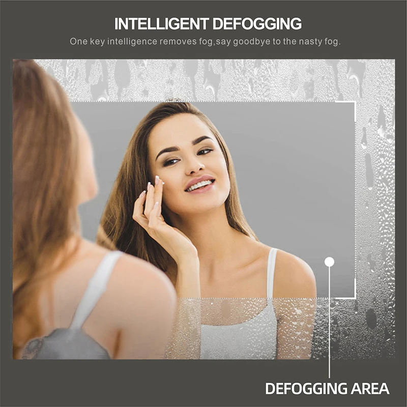 60x80cm Dimmable LED Smart Rectangular Wall Mounted Bathroom With Body Induction Anti-Fog Bluetooth Backlit Light Vanity Mirror