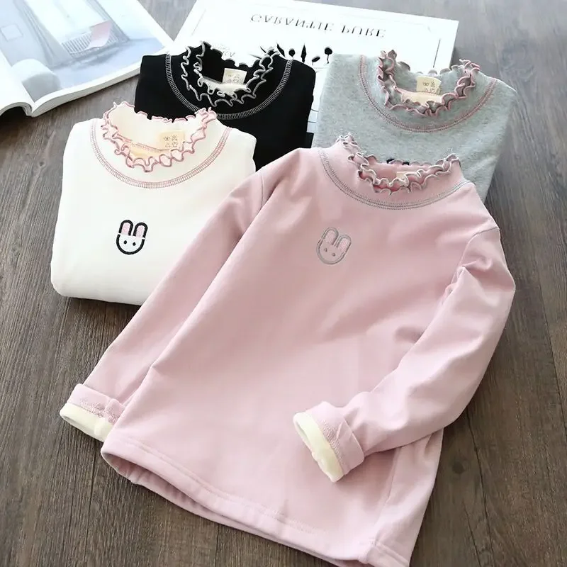 

2023 Winter Velvet 2-6T Girls Kids Clothes Autumn Turtleneck Thicken Kid Thickening Tees Tops Blouse Chica Children's Clothing