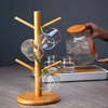 1PCS Multifunctional Bamboo Storage Rack Entryway Key Mug Drainage Shelf Storage Coffee & Tea Cup Holder Glass Mug Hanging Shelf 1