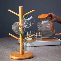 1PCS Multifunctional Bamboo Storage Rack Entryway Key Mug Drainage Shelf Storage Coffee & Tea Cup Holder Glass Mug Hanging Shelf 1