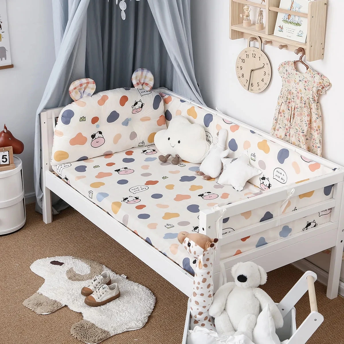 

Cute Ins Style Children's Bed Anti-collision Fence Baby Pure Cotton Stitching Soft-packed Bed Surround Cartoon Crib Bedding Kit