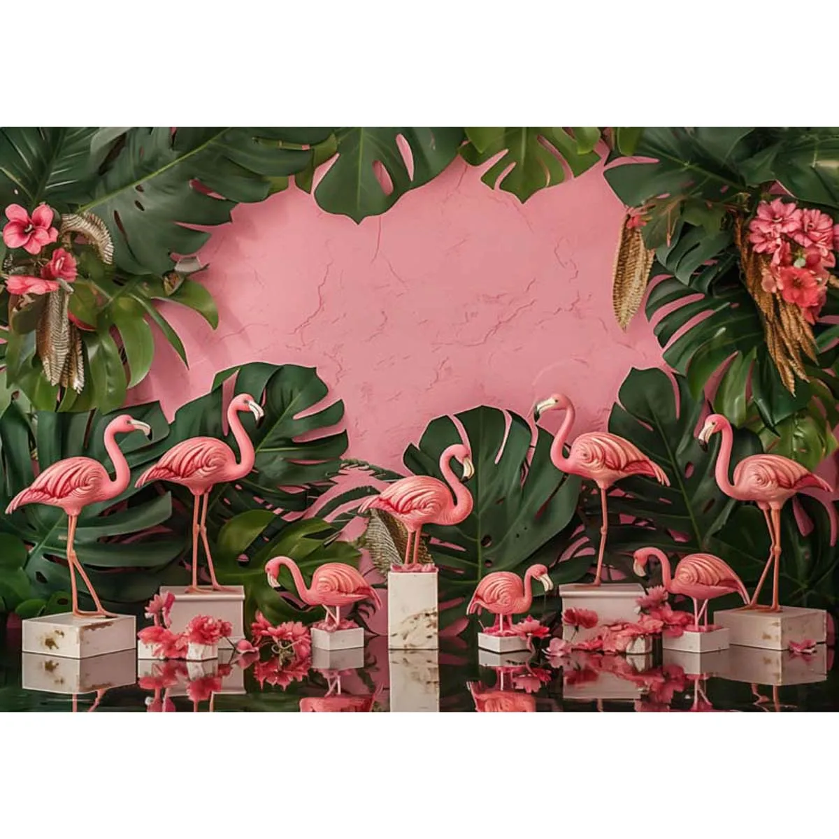 

Allenjoy Pink Flamingo Tropical Leaves Backdrop
